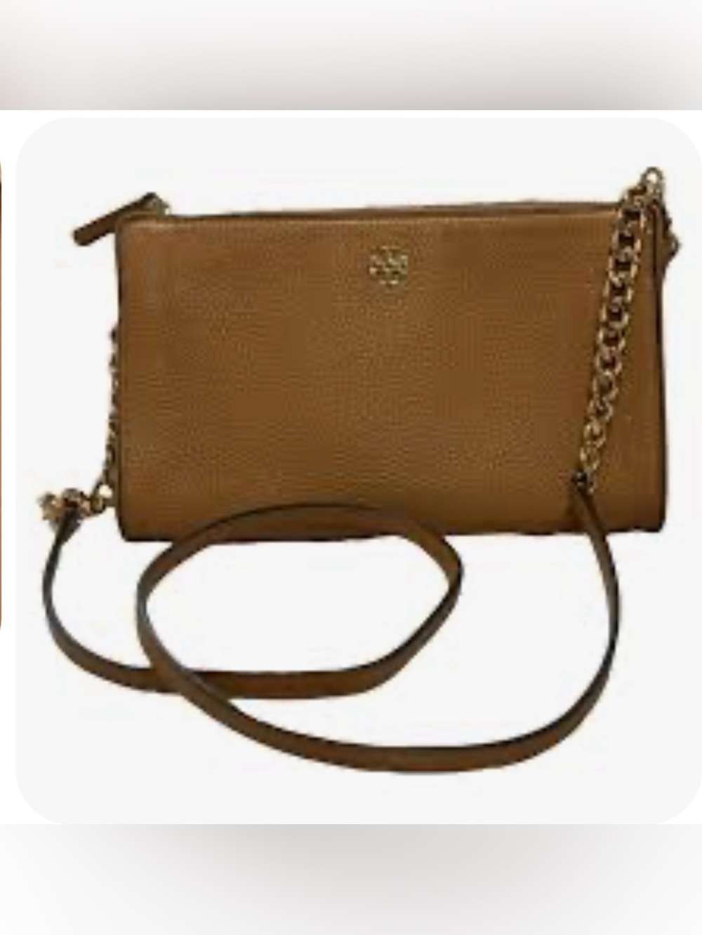TORY BURCH BLAKE SLIM cognac pebbled leather crossbody bag handbag
